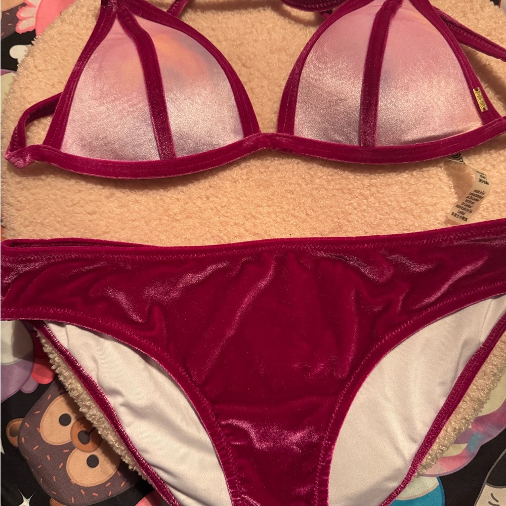 PINK Victoria secret velour bikini. Top is size xs, bottoms are a size small.